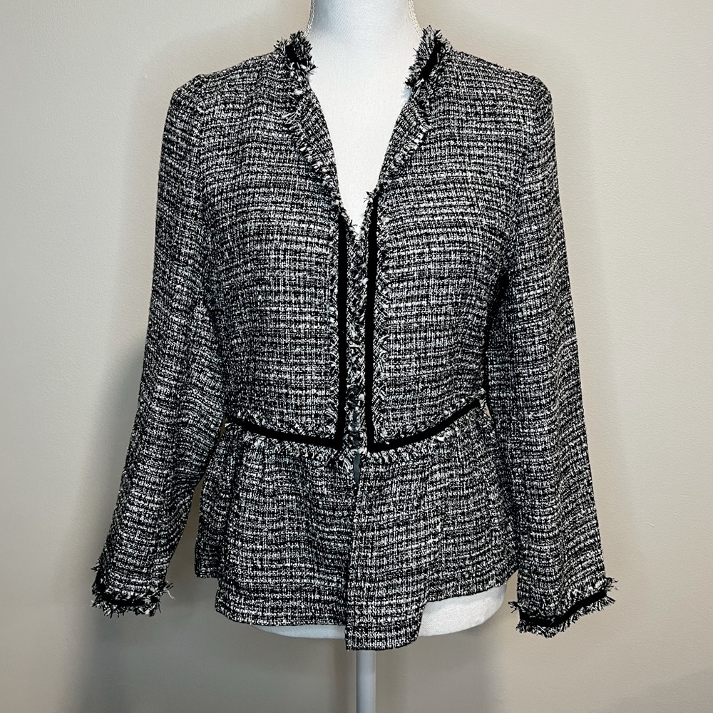 ZARA Open Front Tweed Peplum Blazer Jacket